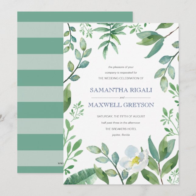Greenery Wedding Invite, Garden Weddings Invitation (Front/Back)