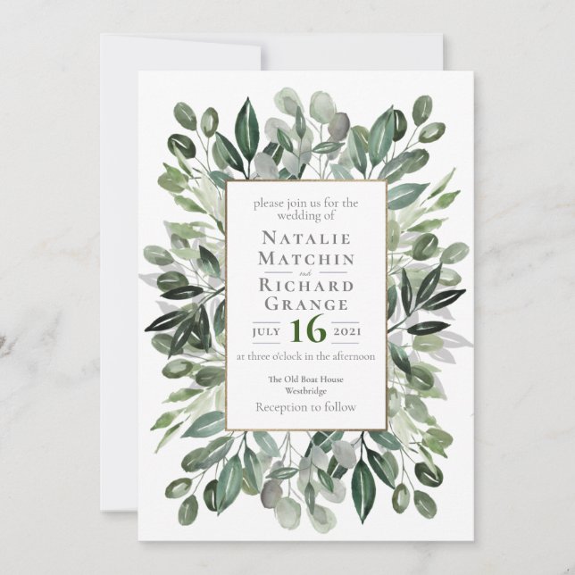 Greenery Wedding Invite, Invitation (Front)