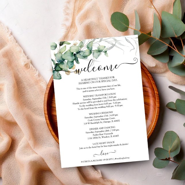 Greenery Wedding Itinerary - Wedding Welcome Invitation (Creator Uploaded)