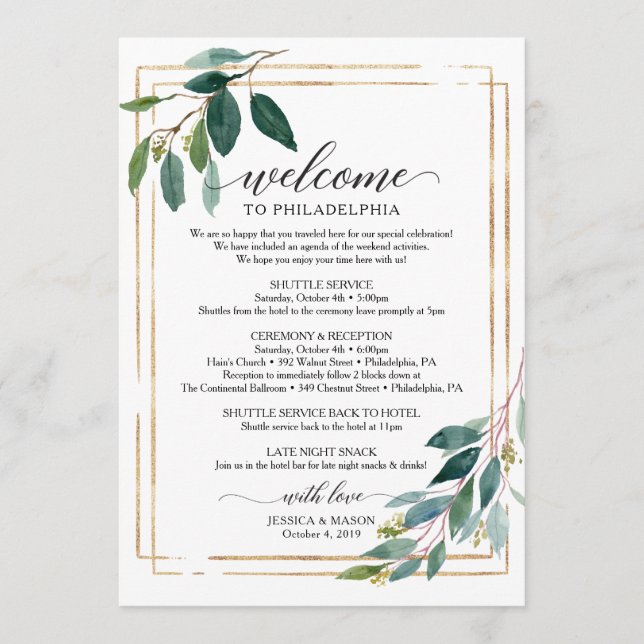 Greenery Wedding Itinerary - Wedding Welcome Programme (Front)