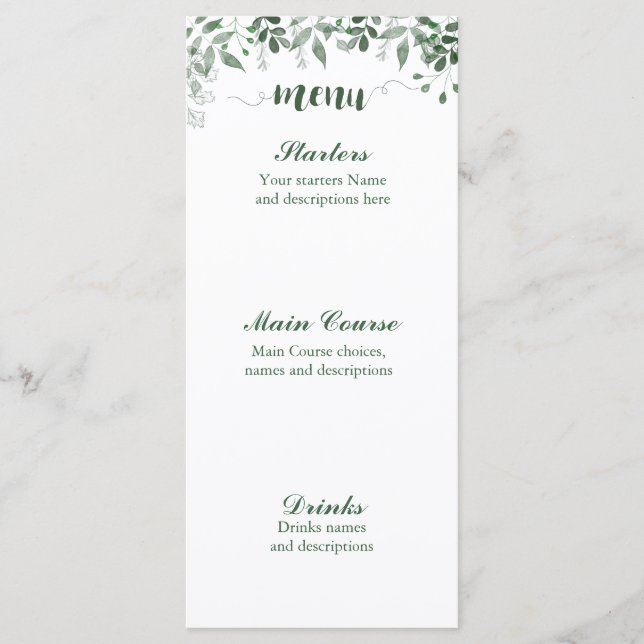 Greenery Wedding Menu Template (Front)