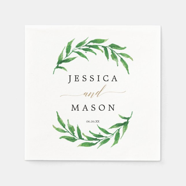 Greenery Wedding Napkin Cocktail Napkin (Front)
