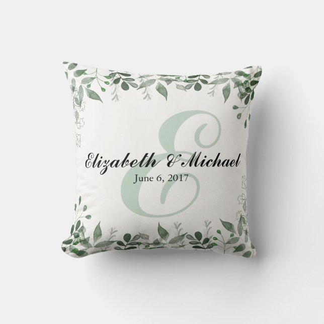 Greenery Wedding Personalised Throw Pillow (Front)