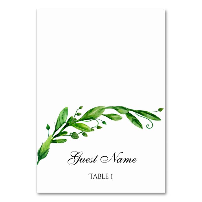Greenery wedding place card. Green seating card (Front)