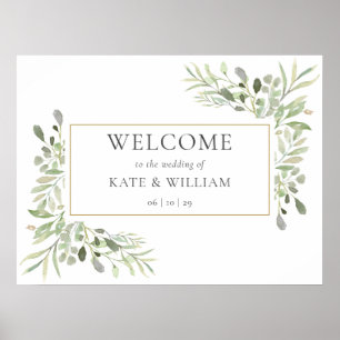 Greenery Wedding Portrait Welcome Sign