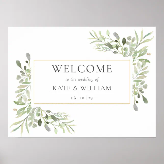 Greenery Wedding Portrait Welcome Sign | Zazzle