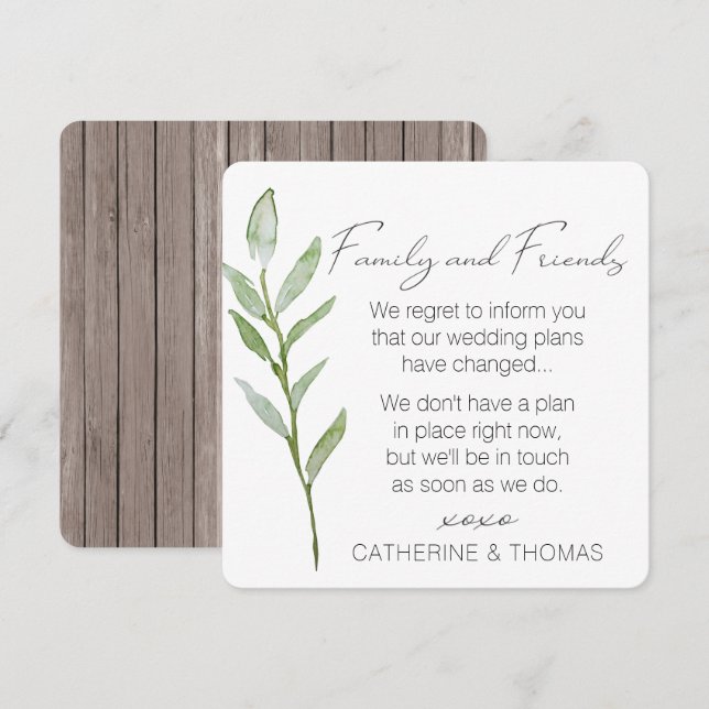 Greenery Wedding Postponed - Change of Plans Invitation (Front/Back)