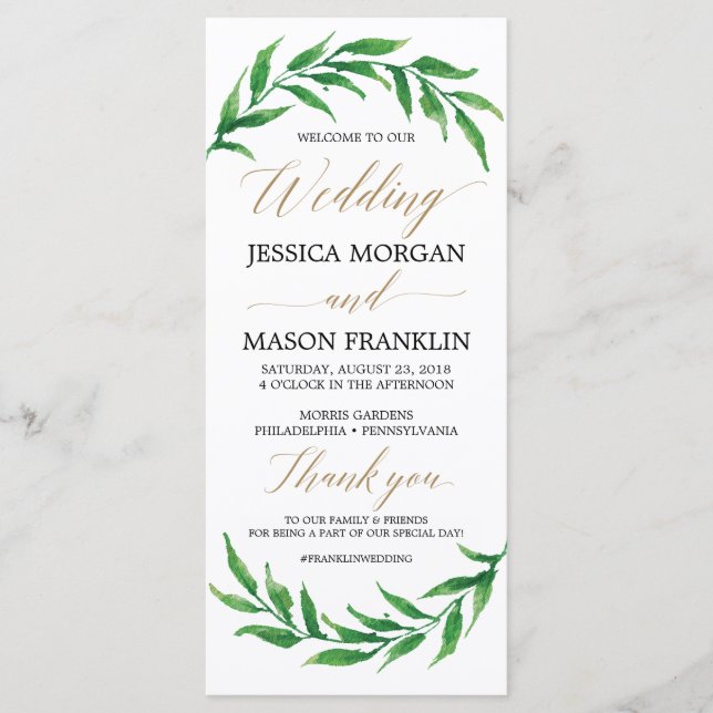 Greenery Wedding Program - Ceremony Program Programme (Front)