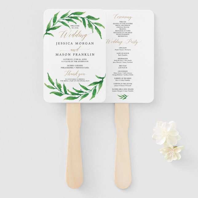 Greenery Wedding Program Fan (Front and Back)
