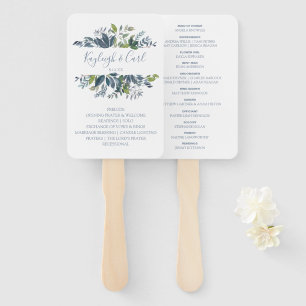 Greenery Wedding Program Fans Dusty Blue