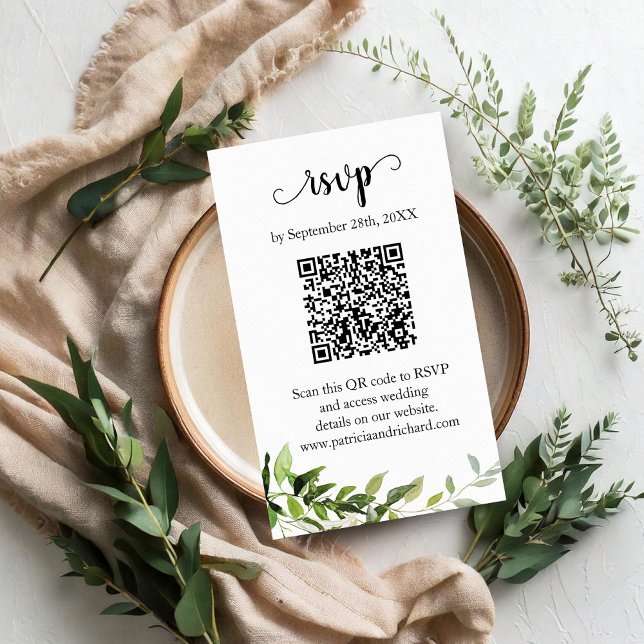 Greenery Wedding QR Online RSVP Enclosure Card (Creator Uploaded)