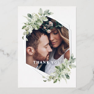 Greenery Wedding Real Silver Foil Thank You Card