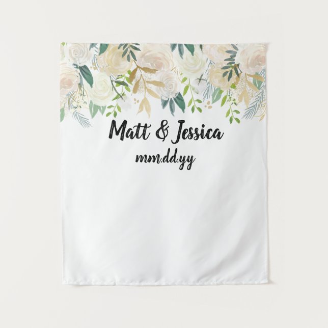 Greenery Wedding Reception Backdrop Photo Booth Tapestry (Front)