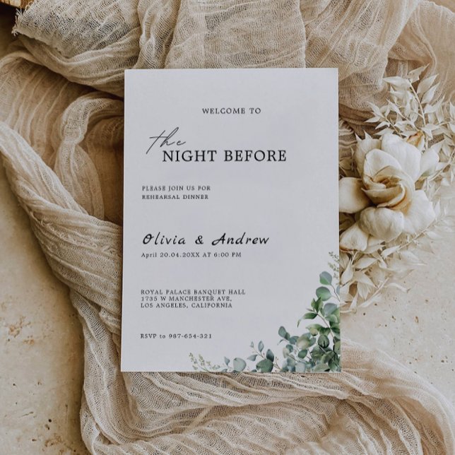 Greenery Wedding Rehearsal Dinner Sign Night,  Invitation (Greenery Wedding Rehearsal Dinner Sign Night, Invitation)