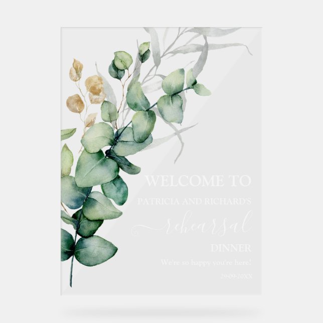 Greenery Wedding Rehearsal Dinner Welcome Sign  (Front)