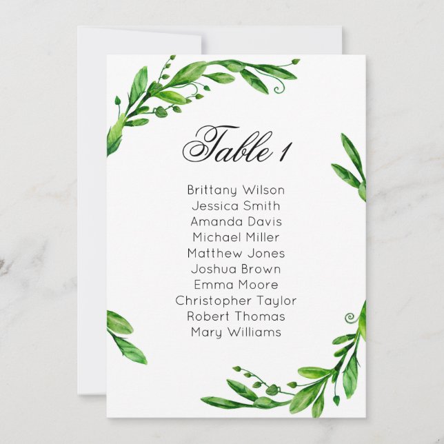 Greenery wedding seating chart. Summer table plan Invitation (Front)