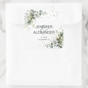 Greenery wedding square sticker
