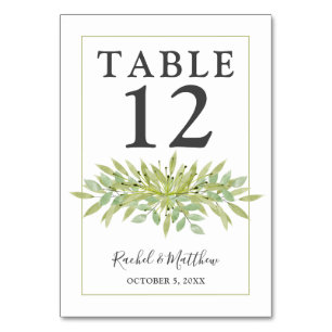 Greenery Wedding Table Number
