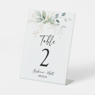 Greenery wedding Table number pedestal sign