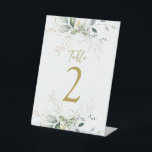 Greenery wedding Table number pedestal sign<br><div class="desc">Greenery leaf floral and gold Table number wedding sign</div>