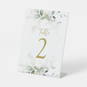 Greenery wedding Table number pedestal sign