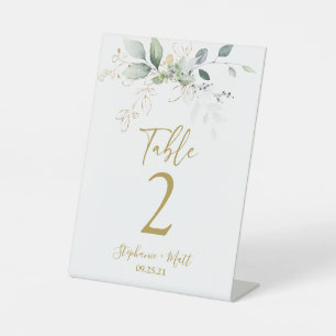 Greenery wedding Table number pedestal sign