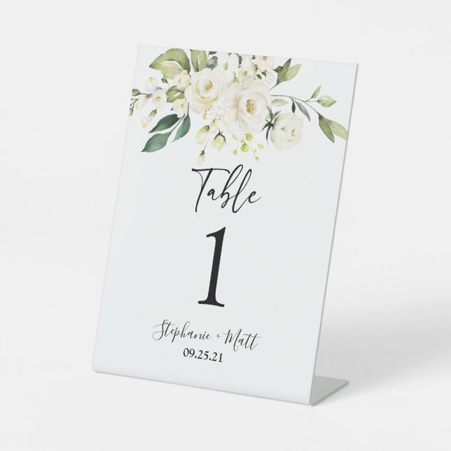 Greenery wedding Table number pedestal sign (Front)