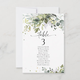 Greenery Wedding Table Seating Chart Cards