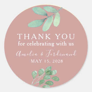 Greenery Wedding Thank You Classic Round Sticker