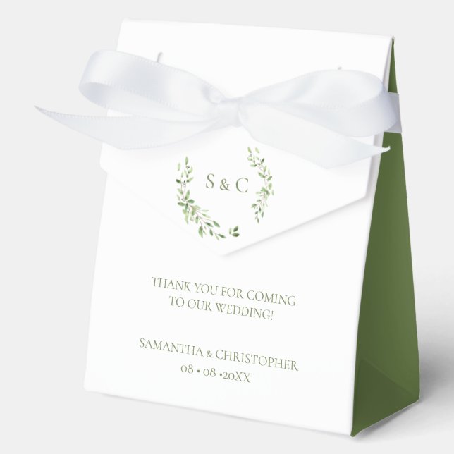 Greenery Wedding Thank you Monogram Crest Custom Favour Box (Front)