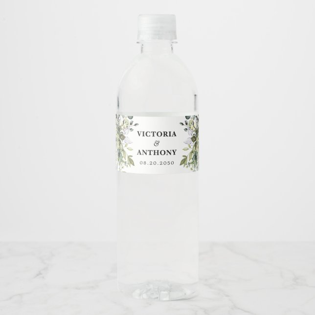 Greenery Wedding Water Bottle Labels (Front)