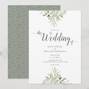 Greenery Wedding Watercolour Foliage Script Invitation
