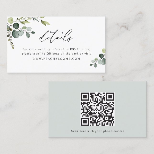 Greenery Wedding Website QR Code Details Card (Front/Back)