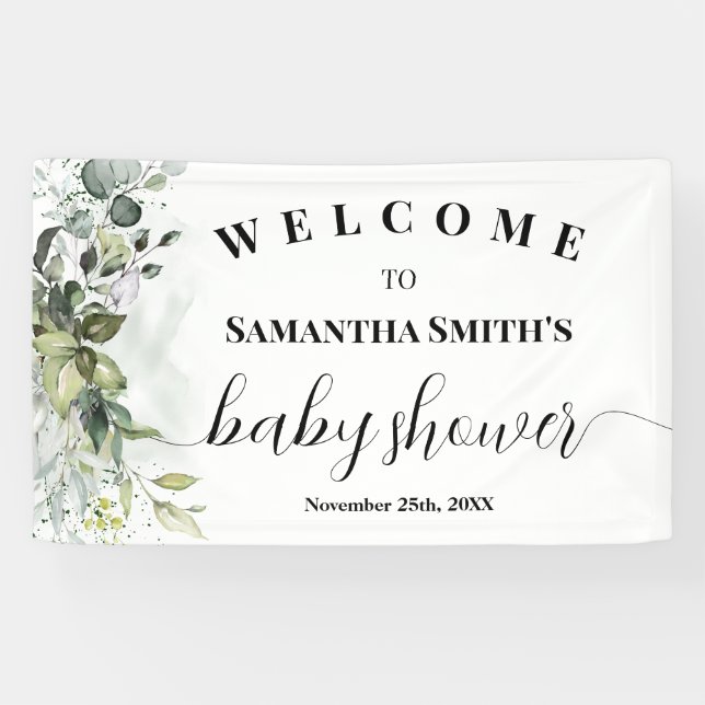 Greenery Welcome Baby Shower Eucalyptus Banner (Horizontal)