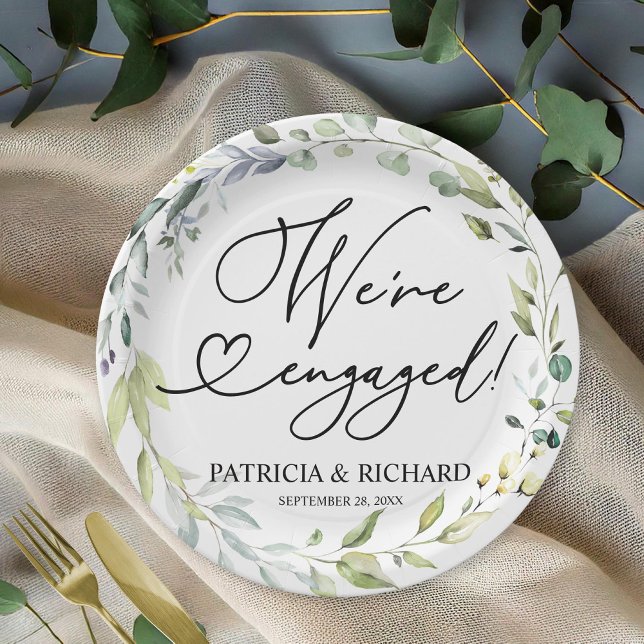 Greenery We're Engaged Engagement Party Paper Plate (Creator Uploaded)
