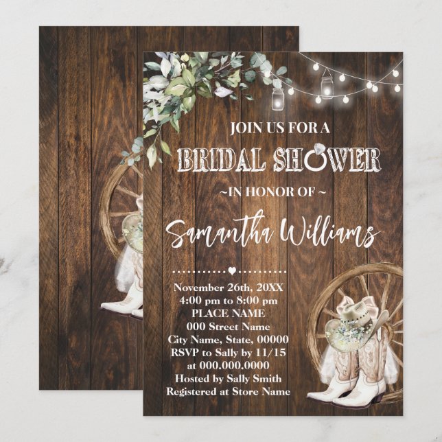 Greenery Western Bridal Shower Country Wedding Invitation (Front/Back)