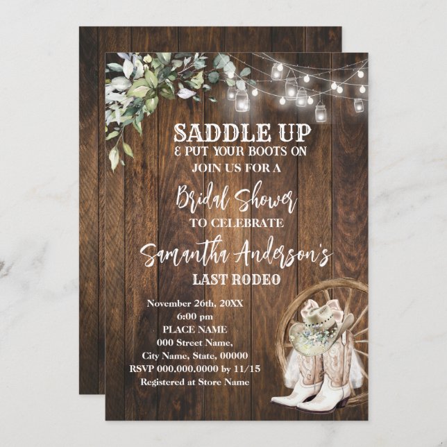 Greenery Western Cowgirl Saddle Up Bridal Shower Invitation (Front/Back)