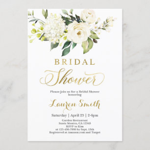 Greenery white and gold Bridal Shower Invitation