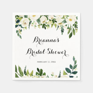 Greenery White Autumn Floral Bridal Shower Napkin