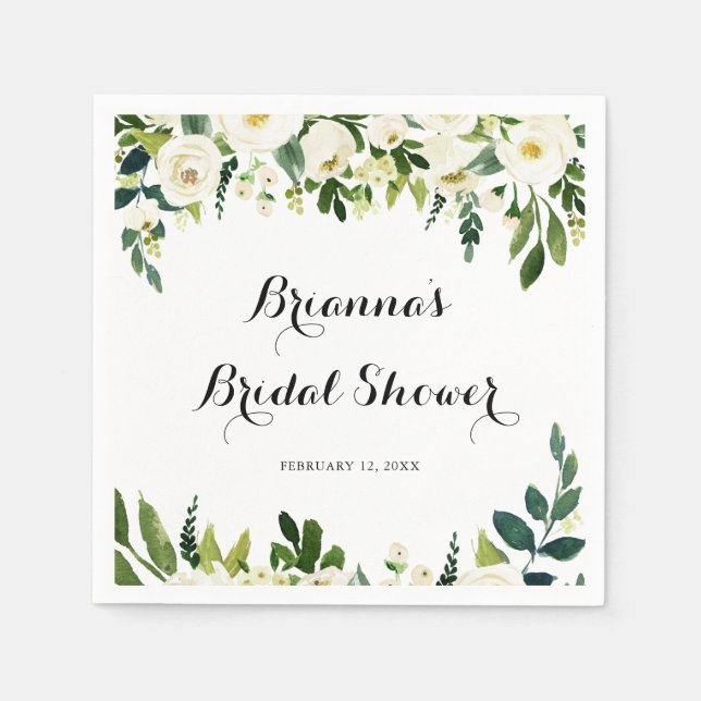 Greenery White Autumn Floral Bridal Shower Napkin (Front)