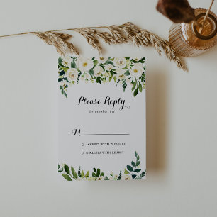 Greenery White Autumn Floral Calligraphy RSVP Card