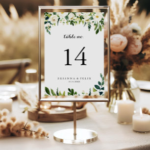 Greenery White Autumn Floral Calligraphy Wedding Table Number