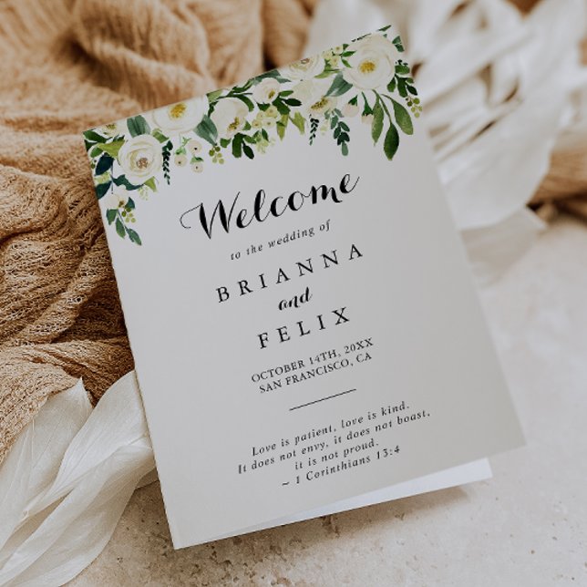 Greenery White Autumn Floral Folded Wedding Programme (Creator Uploaded)