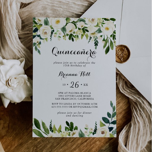 Greenery White Autumn Floral Quinceañera Invitation (Creator Uploaded)