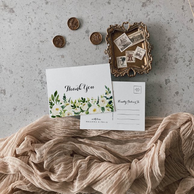 Greenery White Autumn Floral Thank You Postcard (Creator Uploaded)