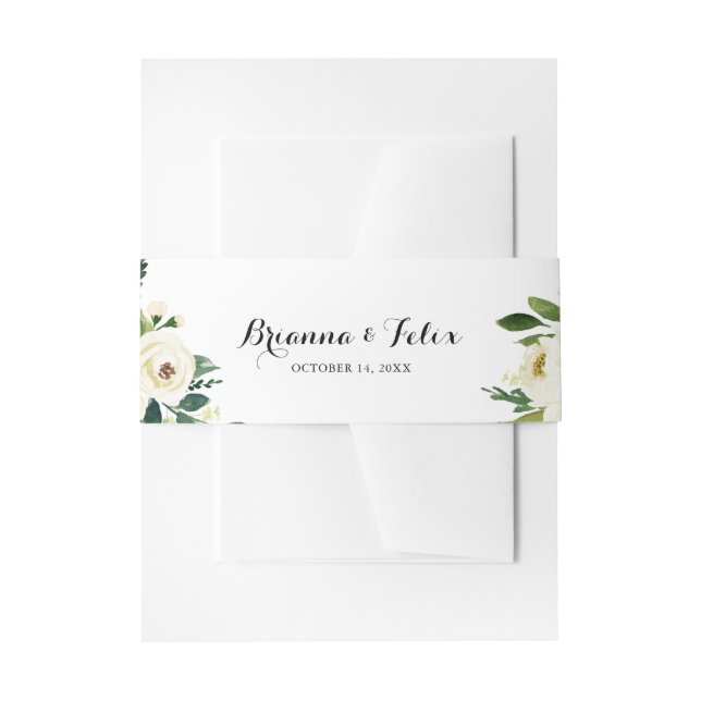 Greenery White Autumn Floral Wedding Invitation Invitation Belly Band (Front Example)