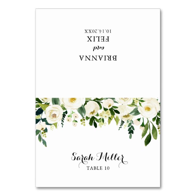 Greenery White Autumn Floral Wedding Place Card (Front)