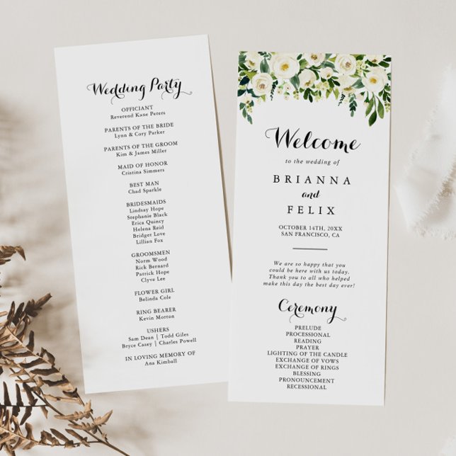 Greenery White Autumn Floral Wedding Program Programme (Creator Uploaded)