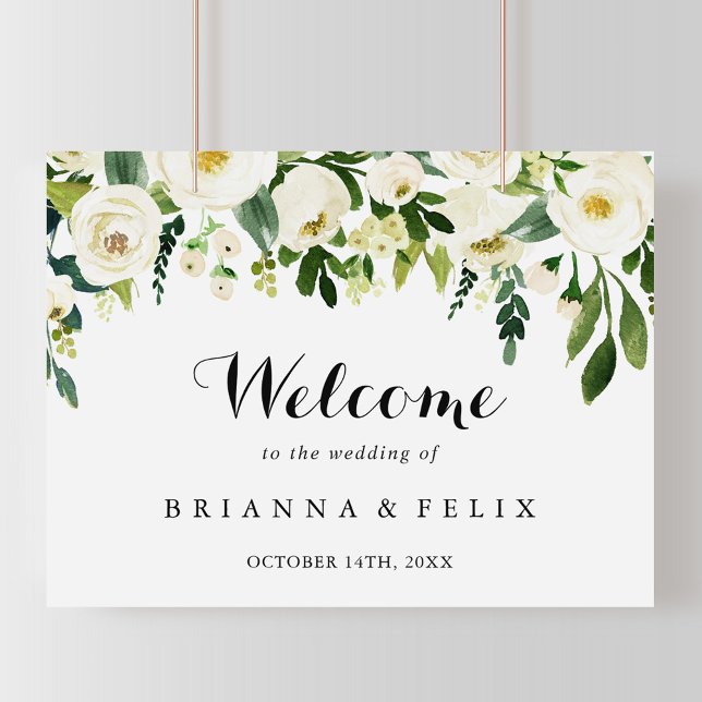 Greenery White Autumn Floral Wedding Welcome Sign (Creator Uploaded)