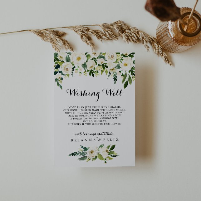 Greenery White Autumn Floral Wedding Wishing Well Enclosure Card (Creator Uploaded)